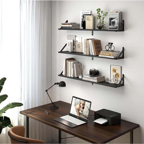 Floating Shelf Long Silhouette Matte Black Slim Profile Minimalist