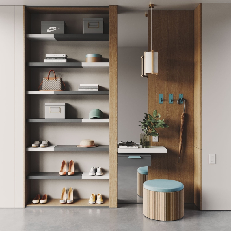 Floating Shelf: Maple Finish Light Wood, Integrated LED, Scandi Style Closet