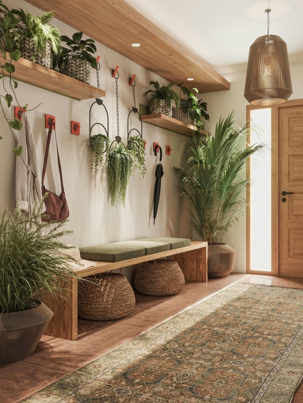 Floating Shelf Minimalist Mudroom Storage Solution with Hooks