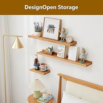 Floating Shelf: Natural Wood Picture Ledge with Front Lip