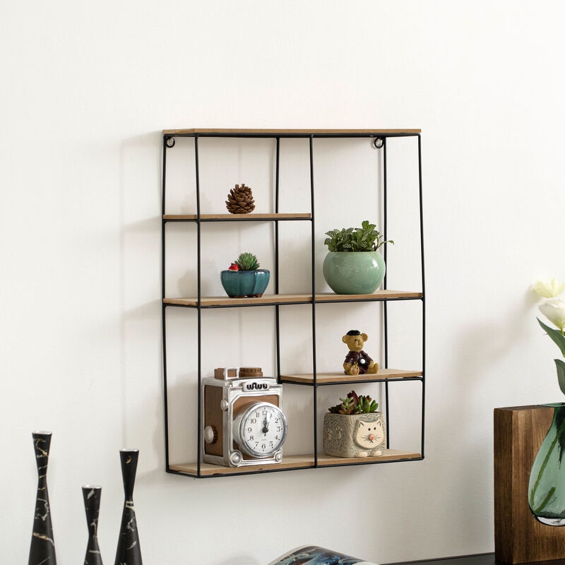 Floating Shelf, Rectangular Metal Frame, Four-Tier for Wall Storage
