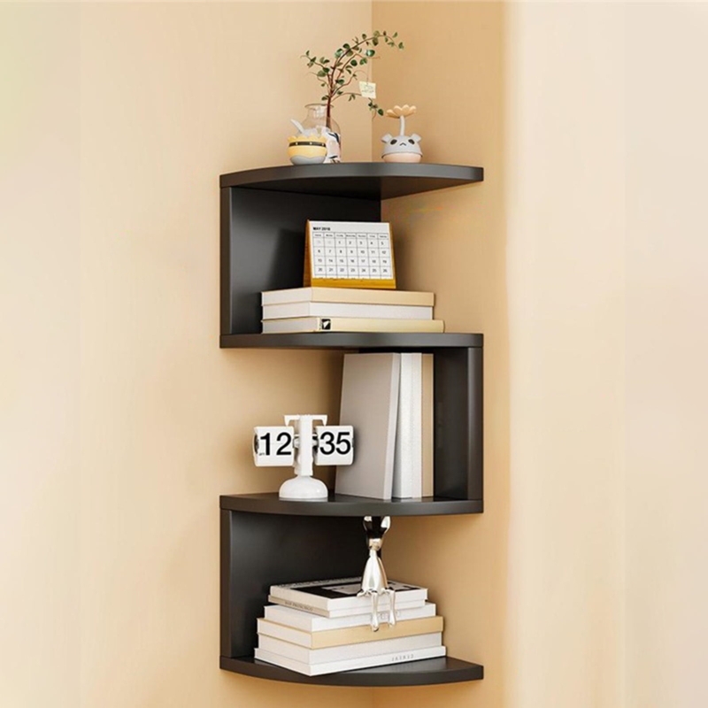 Floating Shelf, Rounded Edge, Corner Mount, Dark Brown for Storage