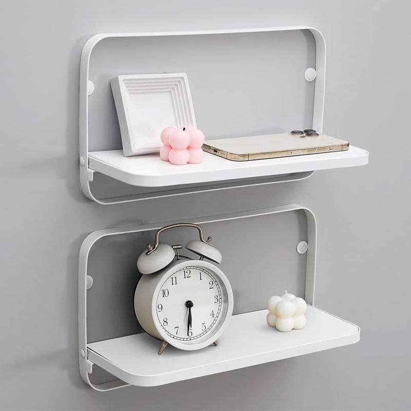 Floating Shelf Set: Folding Design with Black Metal Frame and White Board