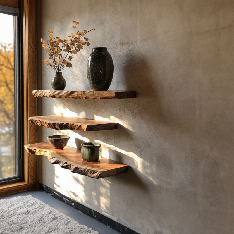 Floating Shelf Set, Live Edge Wood with Resin River Inlay.