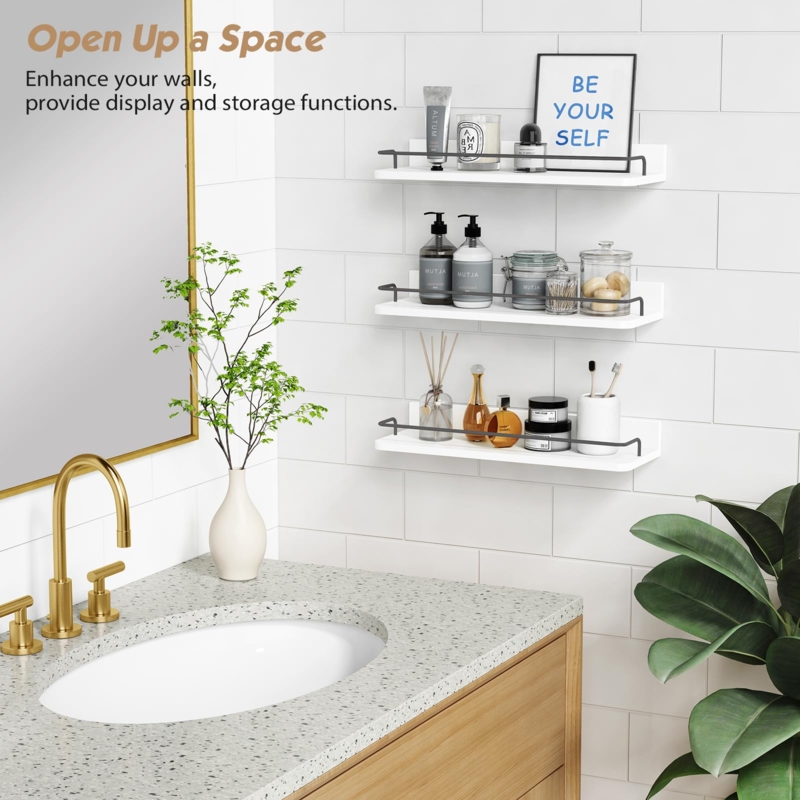 Floating Shelf Set Mixed Bracket Styles Matte White Dark Grey Metal