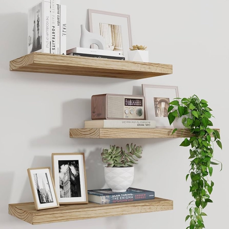 Floating Shelf Set of 3, Carbonized Finish Dark Wood for Rustic Decor