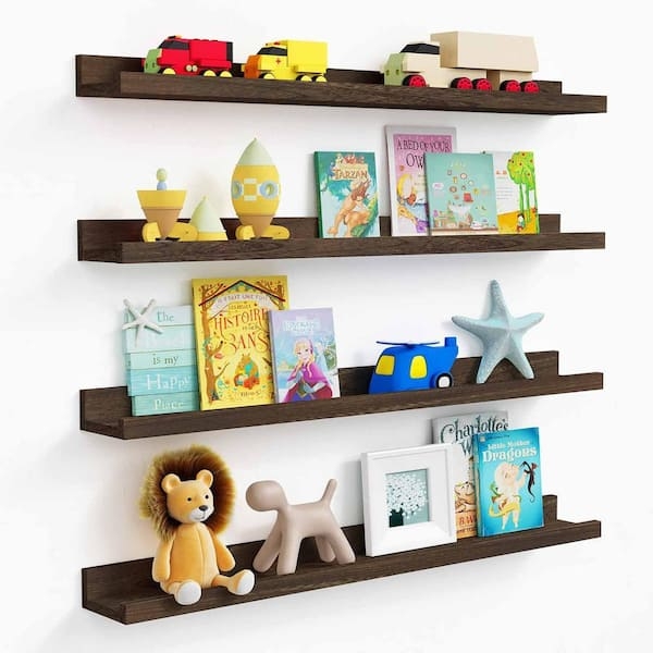 Floating Shelf Set Shallow Ledge Espresso Finish Gallery Layout