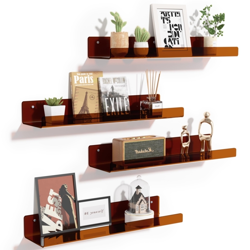 Floating Shelf Set Translucent Acrylic Brown Modern Display