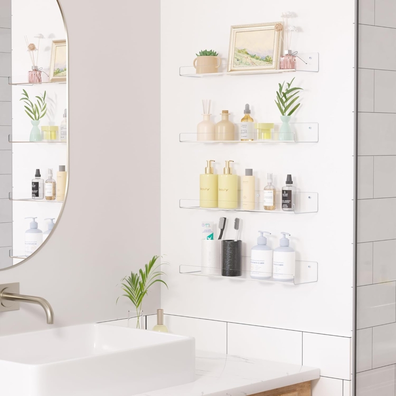 Floating Shelf Set Transparent Acrylic U Shaped Profile Front Lip