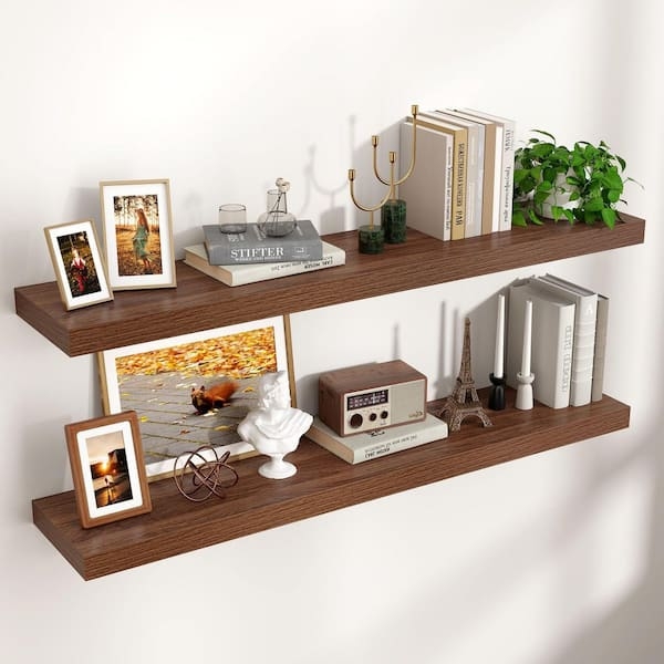 Floating Shelf Set Walnut Finish Thick Profile Modern Decor