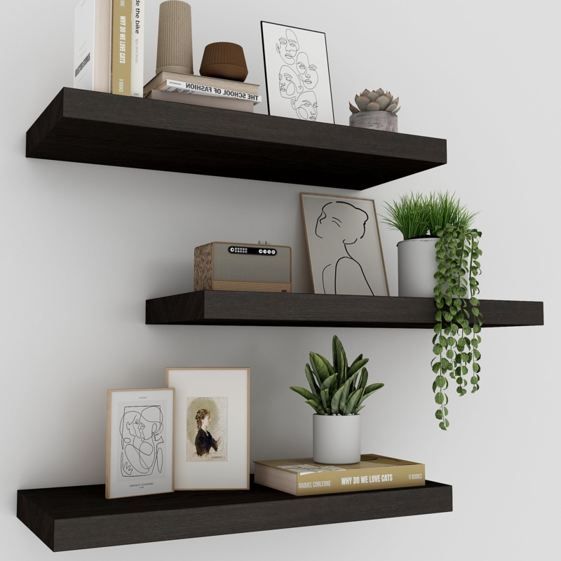 Floating Shelf Set with Raised Edges for Bathroom Decor