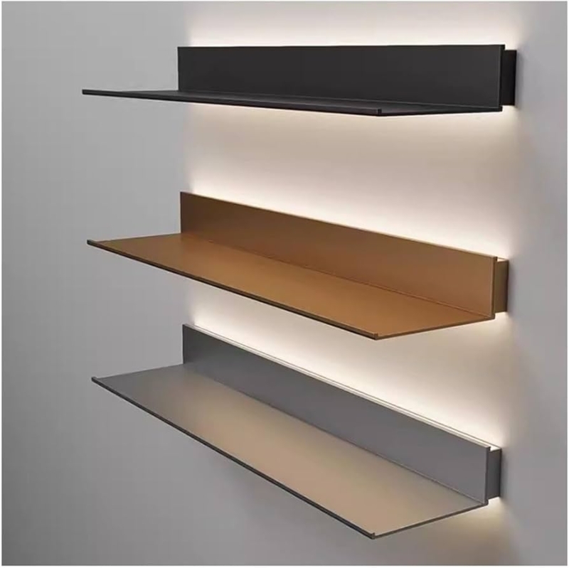 Floating Shelf Silver Metallic Integrated LED Lighting Modern Bar Display (74 chars)