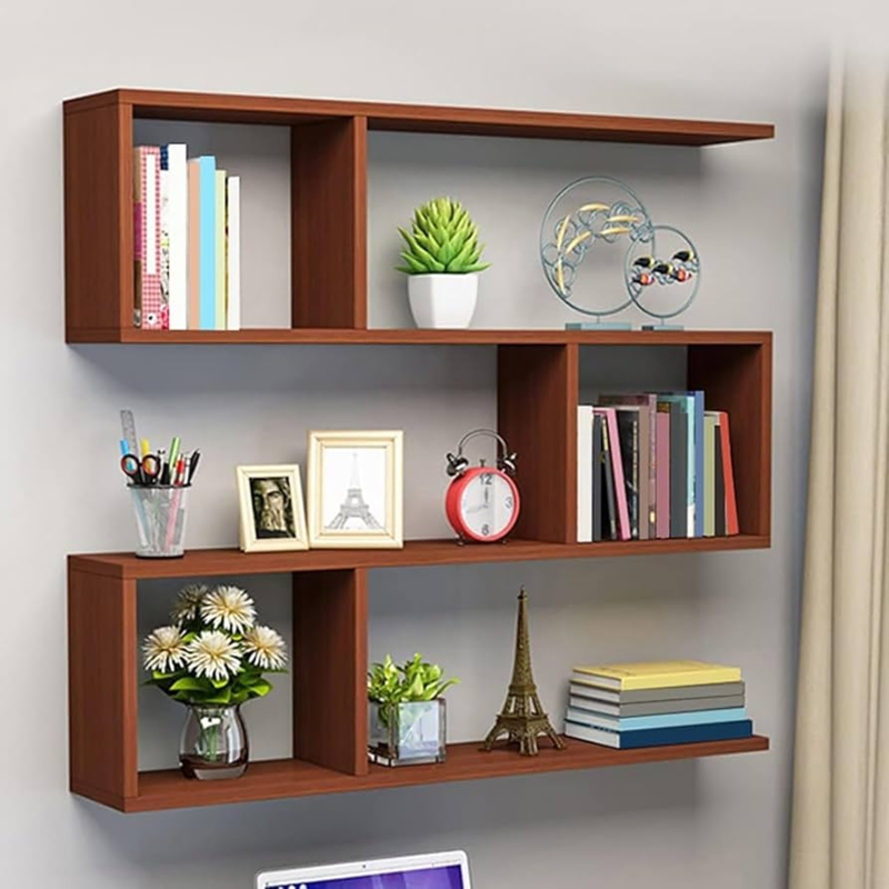 Floating Shelf Staggered Layout Light Wood Geometric Wall Shelves (74 chars)