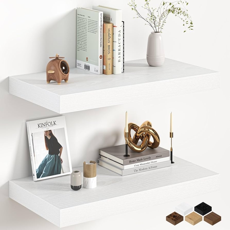 Floating Shelf Thick Profile Deep Depth Whitewashed Wood Grain