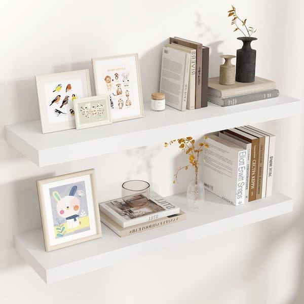 Floating Shelf Thick Profile White Matte Finish Hidden Hardware