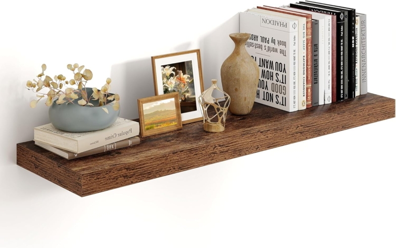 Floating Shelf Thick Profile Wood Toned Invisible Mounting Rustic