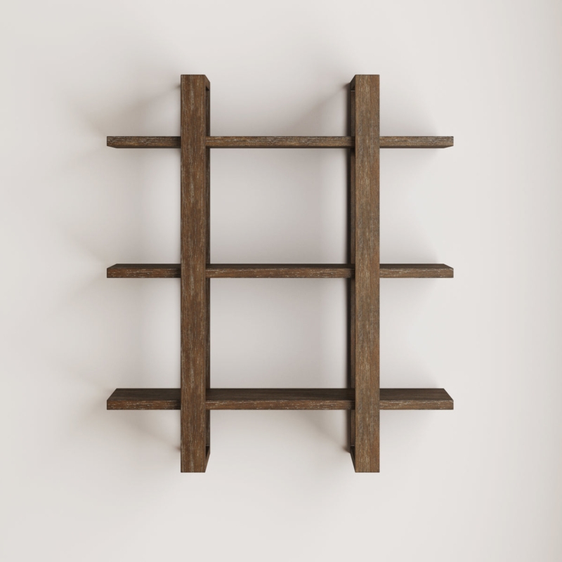 Floating Shelf Three Tier Dark Brown Wire Brushed Supports