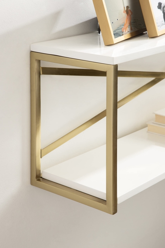 Floating Shelf Two-Tier Design Gold Metal Frame Open Shelving