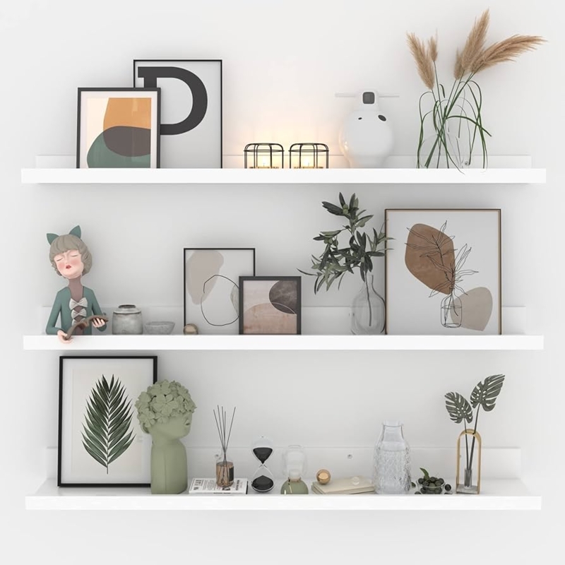 Floating Shelf U Shaped Ledge White Matte Finish Minimalist Set
