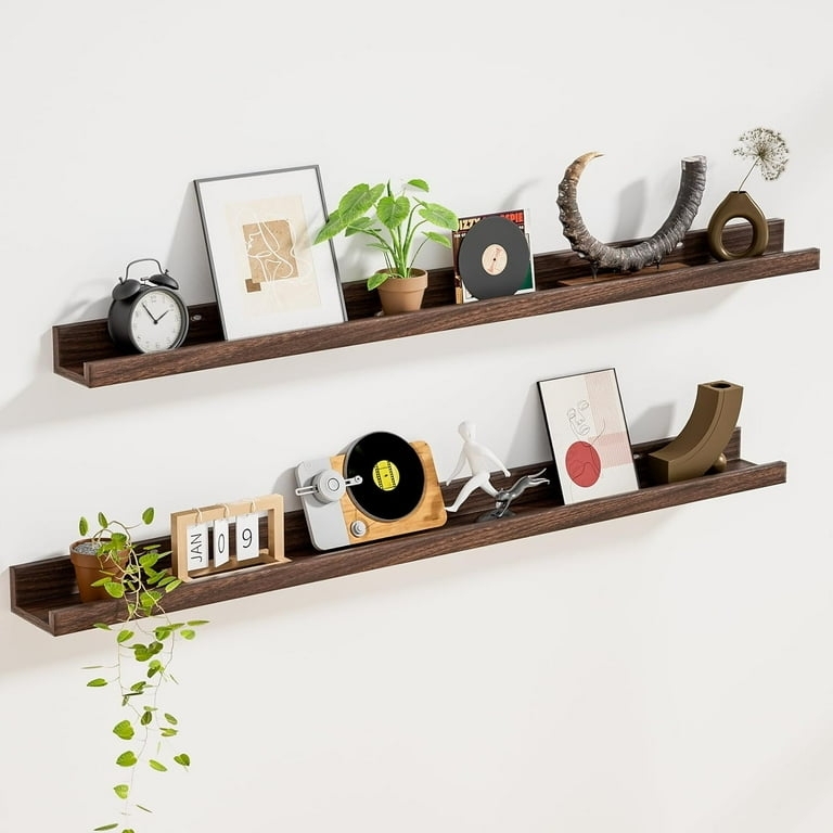 Floating Shelf Walnut Finish 48 Inch Length Picture Ledge Decor