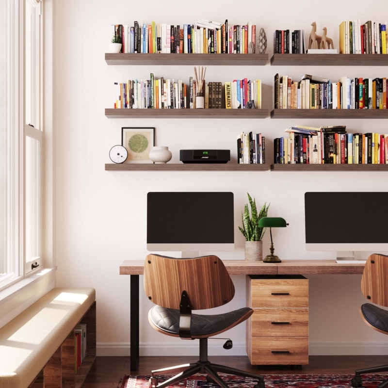 Floating Shelf Walnut Finish Hidden Bracket Mid-Century Modern Ledge