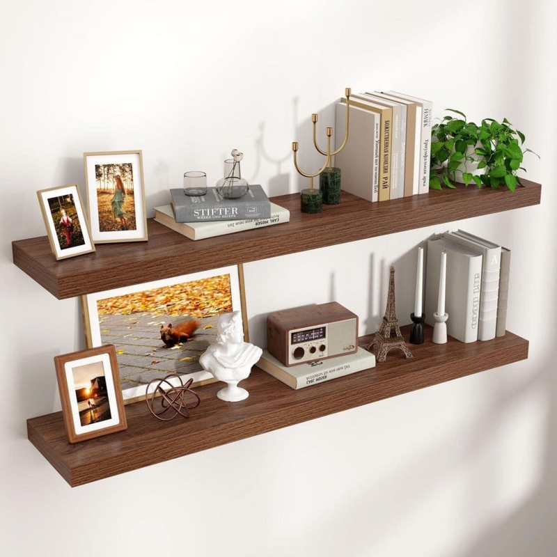 Floating Shelf Walnut Finish Wide Profile Mid-Century Modern