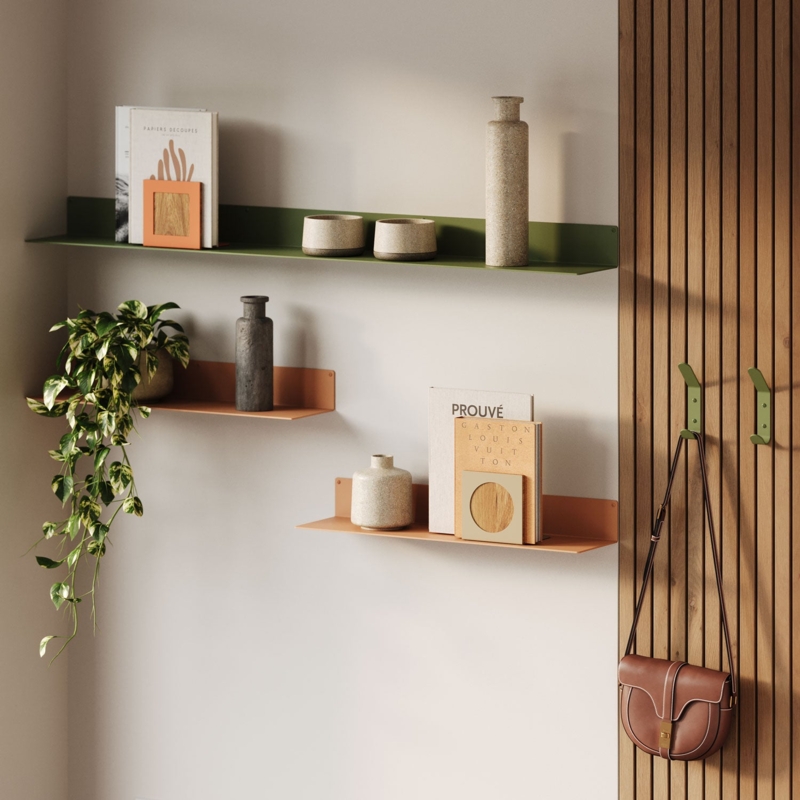 Floating Shelf with Curved Wood Edge and Cylindrical Pegs
