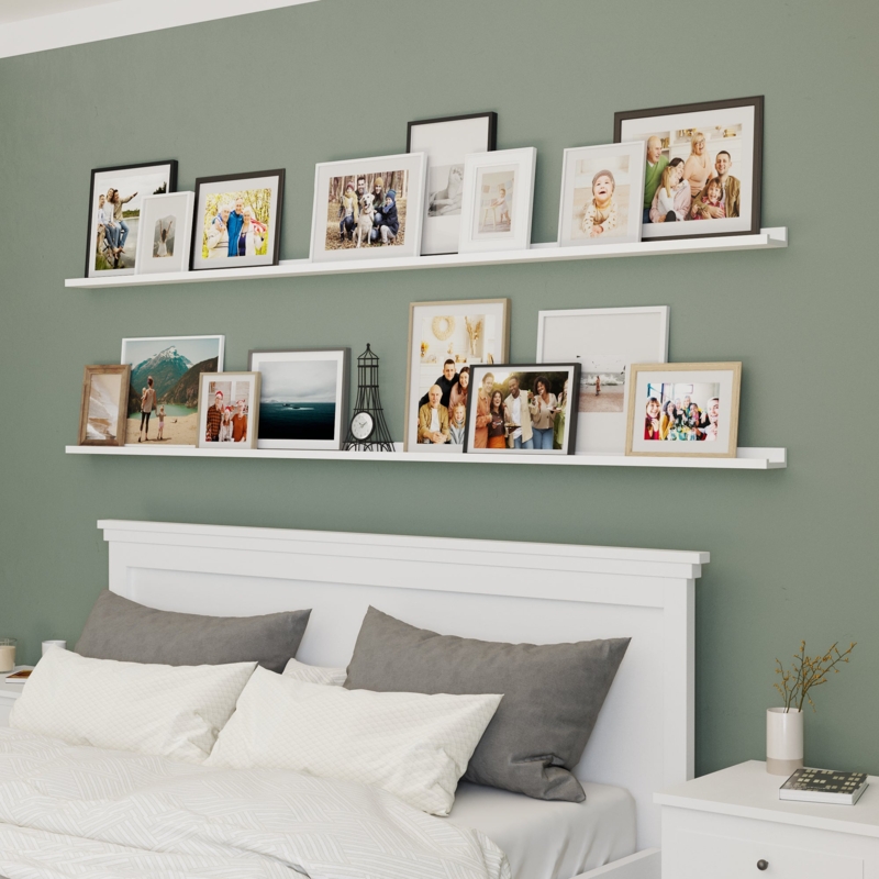 Floating Shelf with Long Ledge, White Matte Finish for Ledge Display