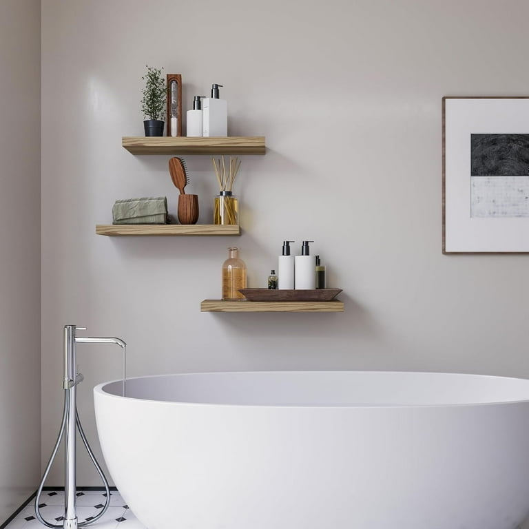 Floating Shelf with U-shaped Brackets for Rustic Wood Tiered Layout