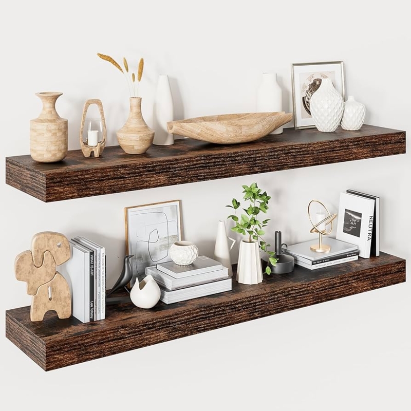 Floating Shelves 40 Inch Long: Long Rustic Brown Floating Shelves Set