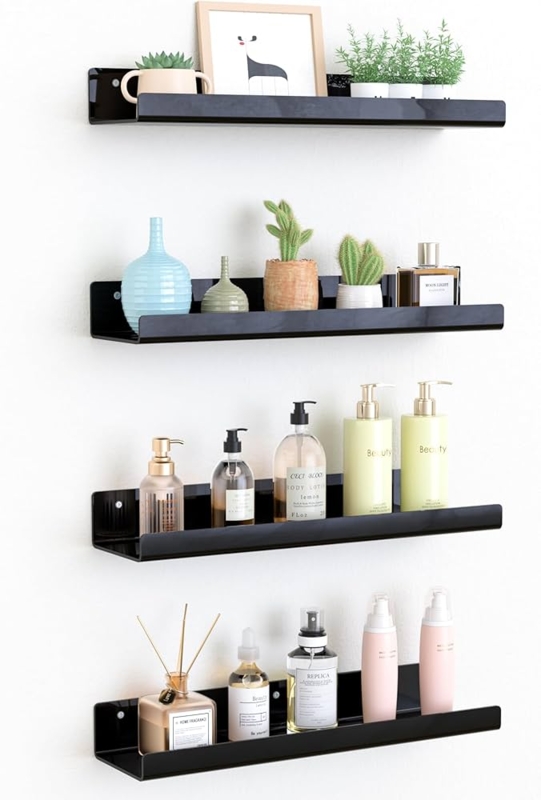 Floating Shelves Black Acrylic U-Shaped Ledge Set of Four Minimalist