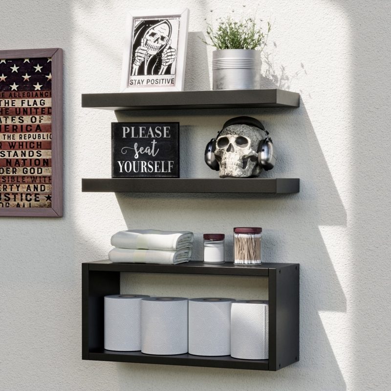 Floating Shelves Black Matte Finish Ledge Design Set for Small Space