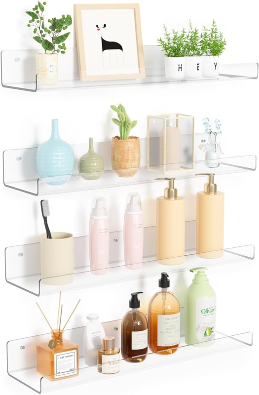 Floating Shelves Clear Acrylic U-shaped Ledge for Minimalist Storage