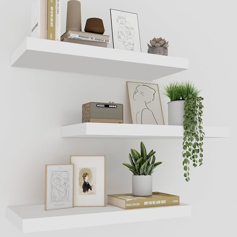 Floating Shelves Concealed Mounting Matte White Minimalist Display