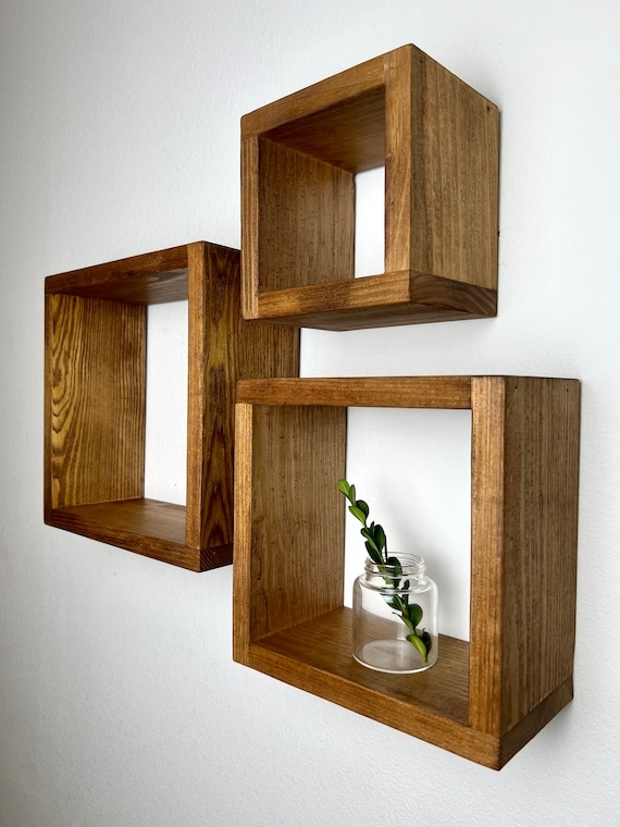 Floating Shelves Cube Shape Wood Toned Scandinavian Style