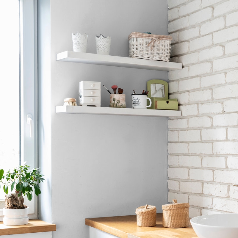 Floating Shelves Dark Wood Tone Integrated Towel Bar Set of Two