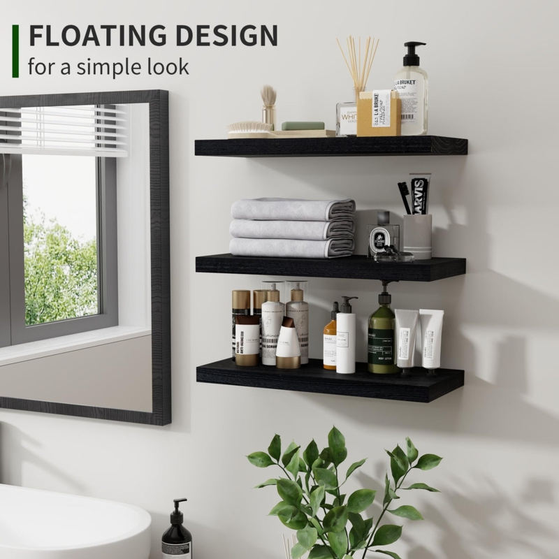 Floating Shelves Distressed Black Finish Set of 3 Rustic Farmhouse