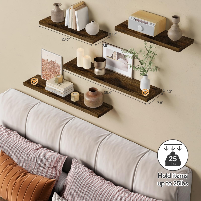 Floating Shelves Distressed Finish Rustic Wood Toned Set of Three