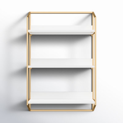 Floating Shelves Geometric Shapes Gold Finish Wood Toned Set