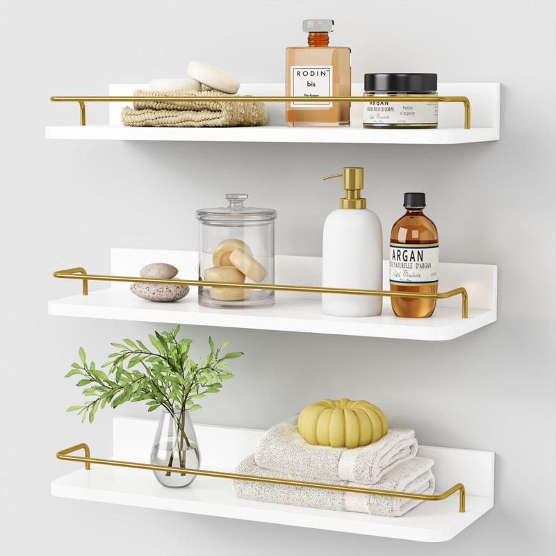 Floating Shelves Gold Guard Rails Geometric Brackets White Modern Glam