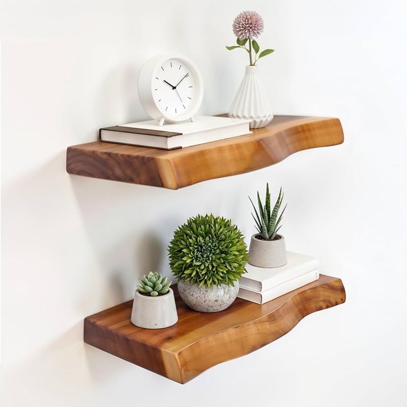 Floating Shelves, Handcrafted Live Edge, Rustic Wood Set.