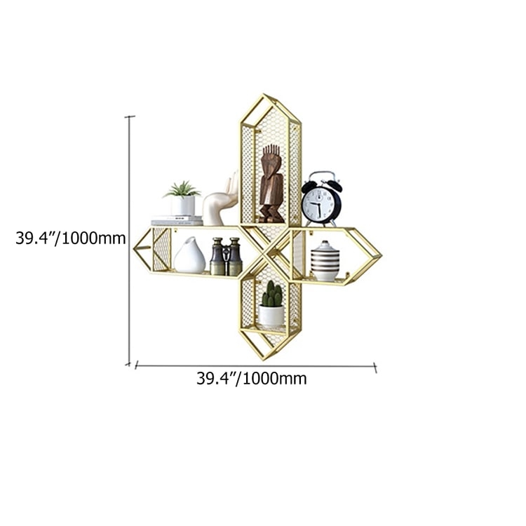 Floating Shelves Hexagonal Wireframe Gold Metal White Shelving (73 chars)