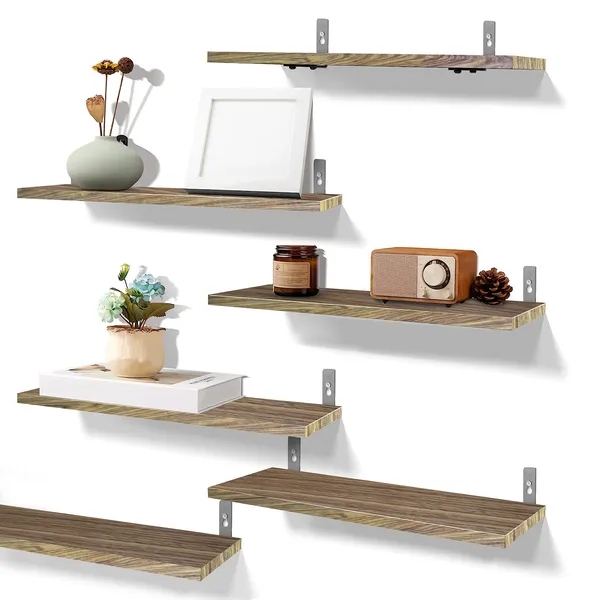 Floating Shelves Industrial Metal Brackets Wood Toned Planks