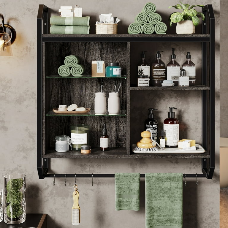 Floating Shelves Integrated LED Lighting Charcoal Wood Toned Finish
