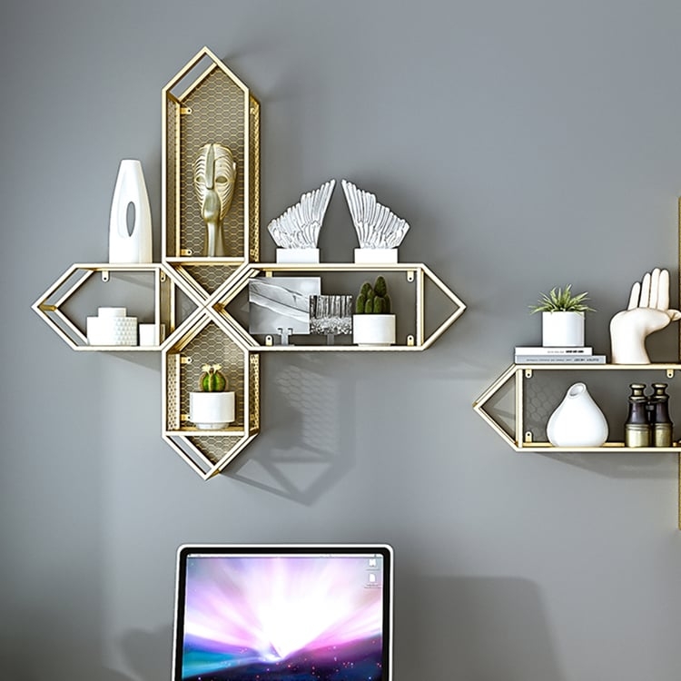 Floating Shelves Interlocking Gold Frames Minimalist Display (70 chars)