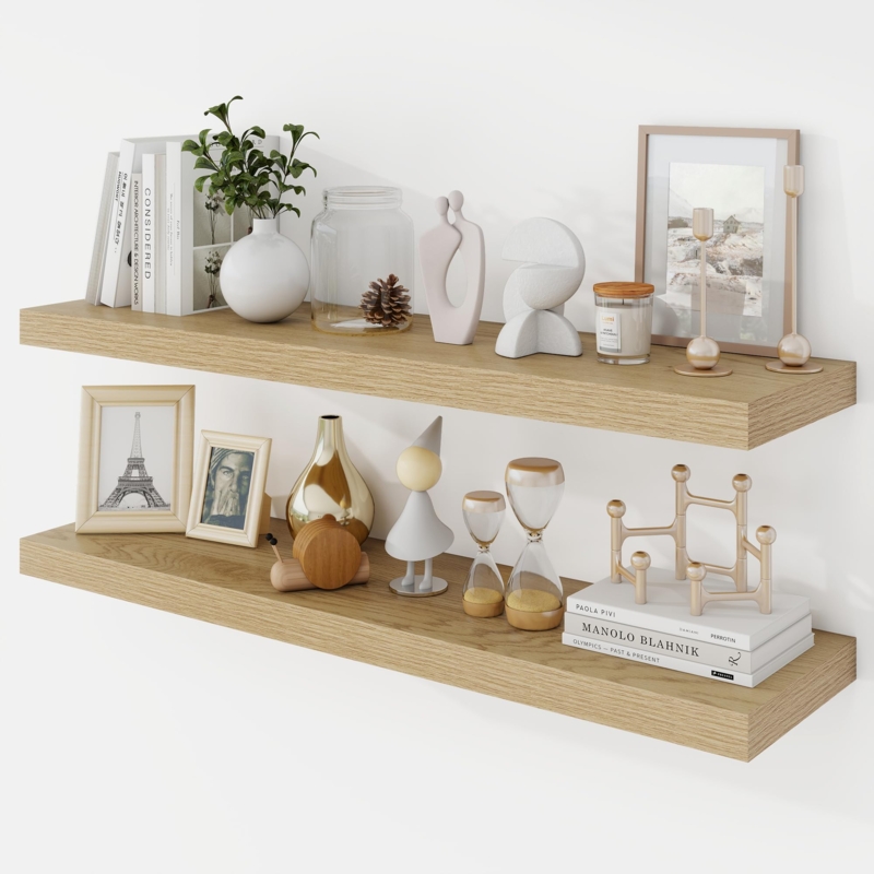 Floating Shelves Light Oak Finish Black L Brackets Industrial Style