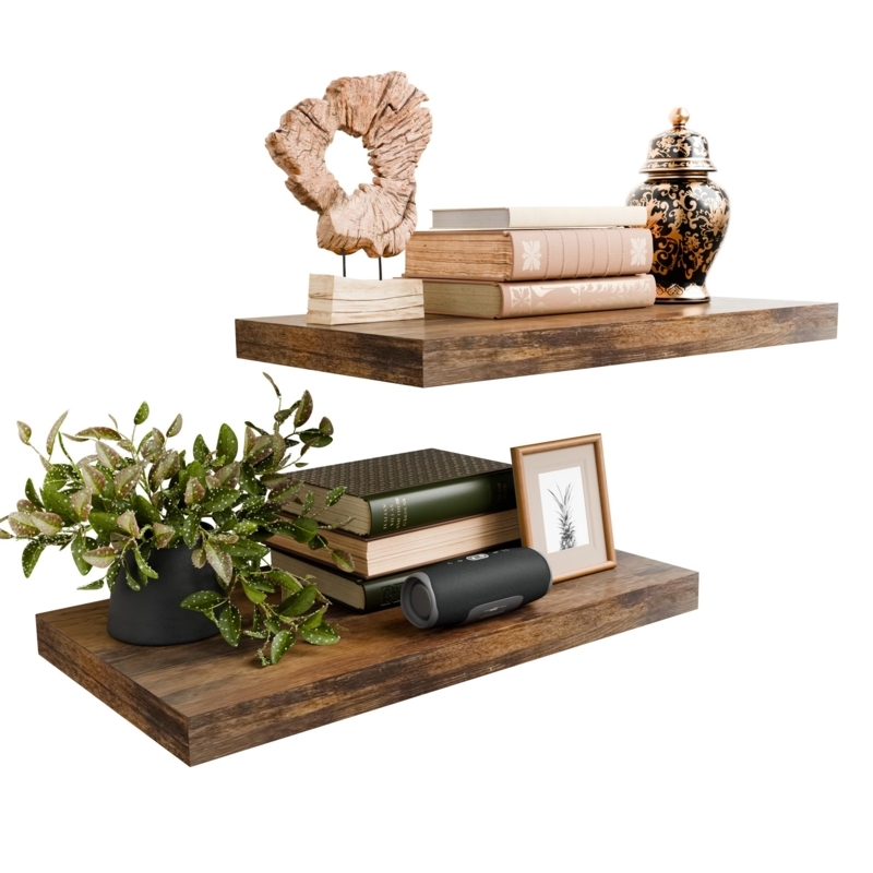 Floating Shelves Live Edge Rustic Brown Wood Bathroom Set