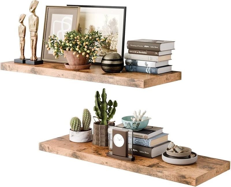 Floating Shelves Live Edge Wood Rustic Brown Invisible Brackets