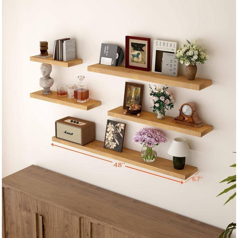 Floating Shelves Minimalist Scandinavian Set of Two Light Oak Finish