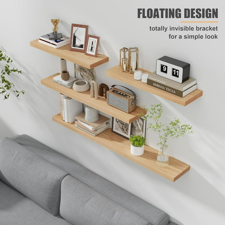 Floating Shelves, Natural Oak Wood with Hidden Mounting.